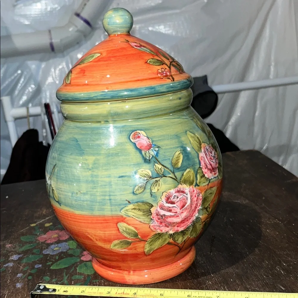 Pink Rose Multicolor Ceramic Storage Jar